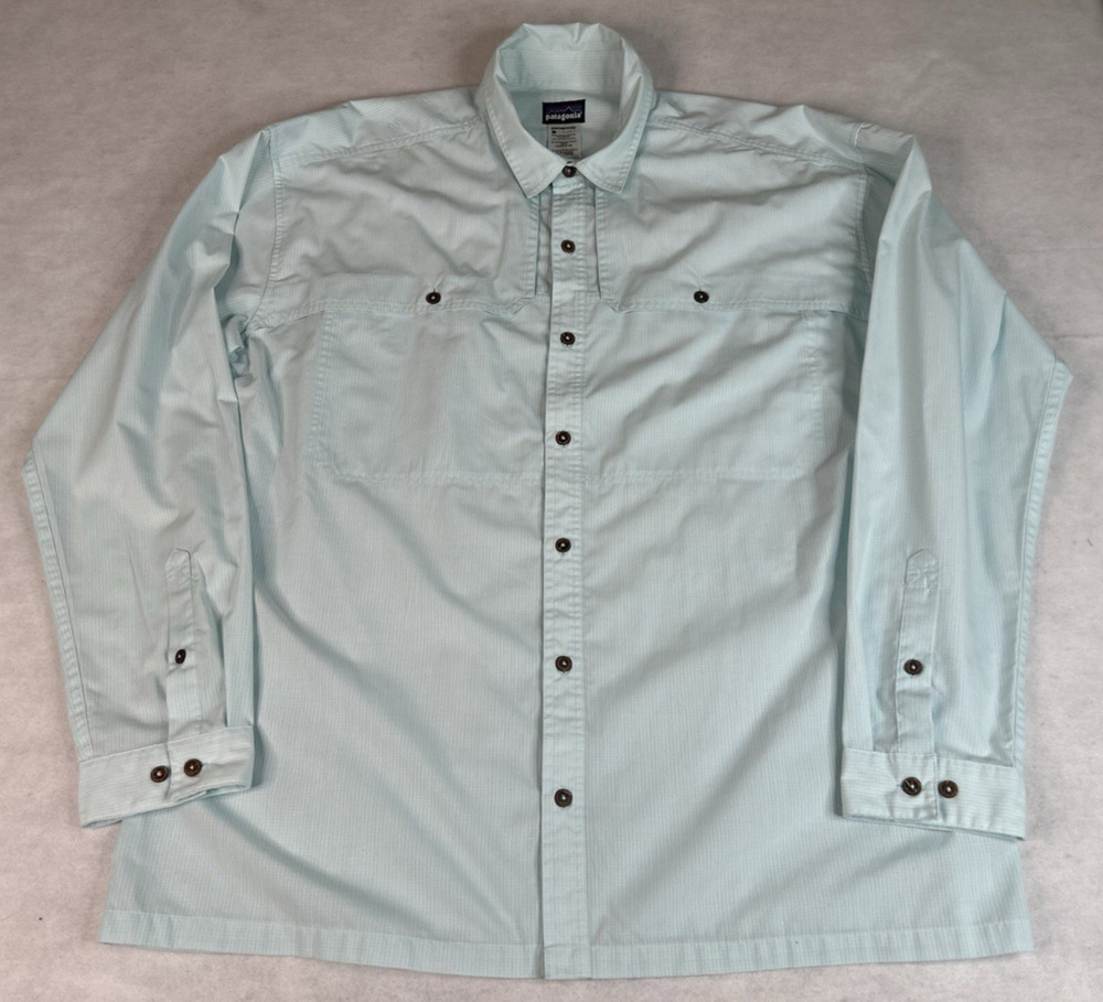 Patagonia Shirt Men's 2XL Green Blue Plaid Island Hopper Long Sleeve Outdoors